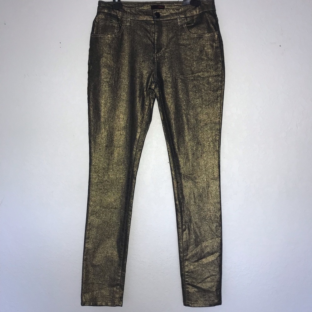 NWT Bongo Metallic Gold Black Stretch Skinny Jeans* - Picture 2 of 6
